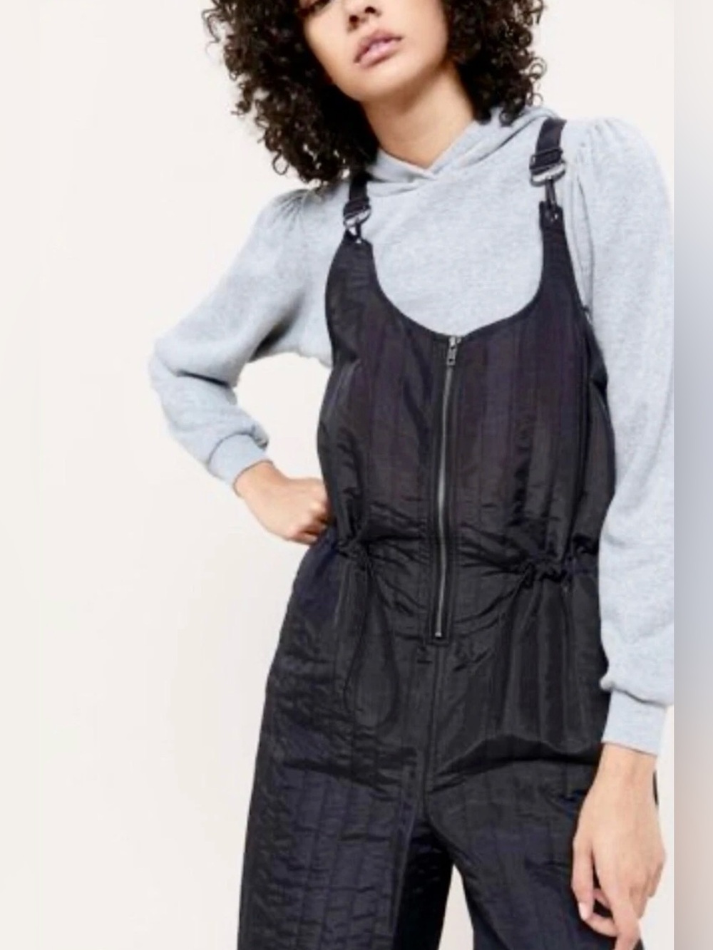 Urban Outfitters Puffer Quilted Overalls Black Cinch‎ Waist Adjustable Size M